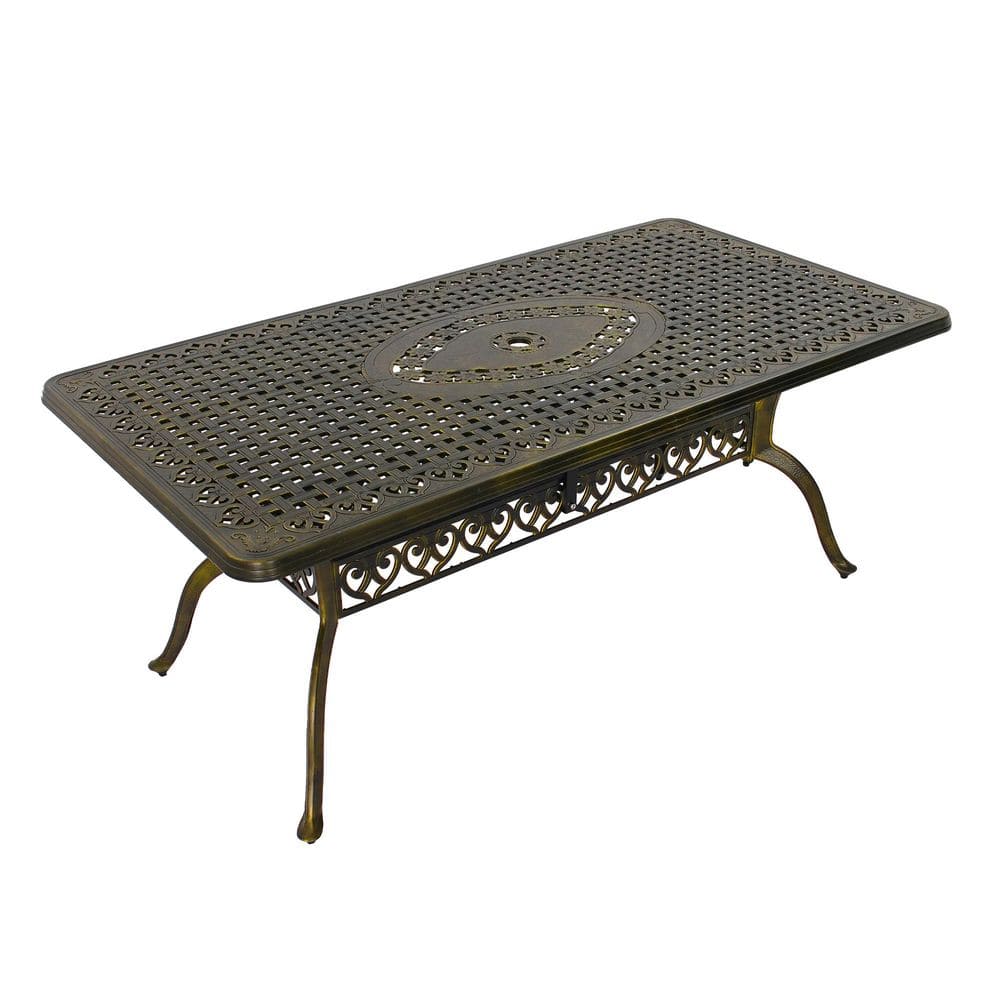 Gold 71 in. Rectangular Cast Aluminum Outdoor Dining Table with Carved Pattern price history on PriceWatchPro