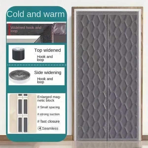 31.5 in. x 83 in. Gray Home Thermal Insulated Vinyl Magnetic Screen Door Door Curtain Waterproof Bi-Parting