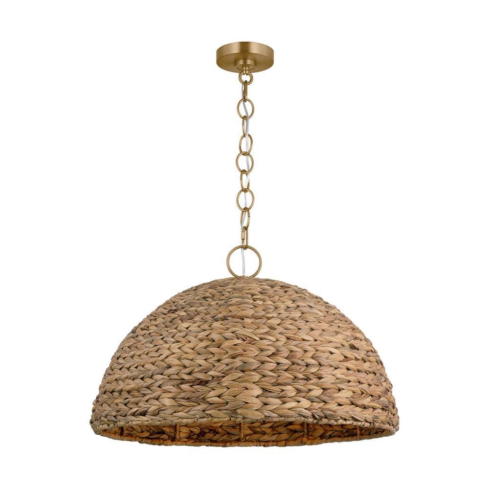 Burnished Brass and Seagrass Dome Pendant Light