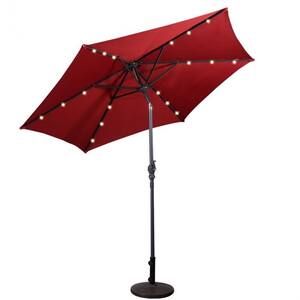 9 ft. LED Solar Patio Market Umbrella with Crank in Wine Red