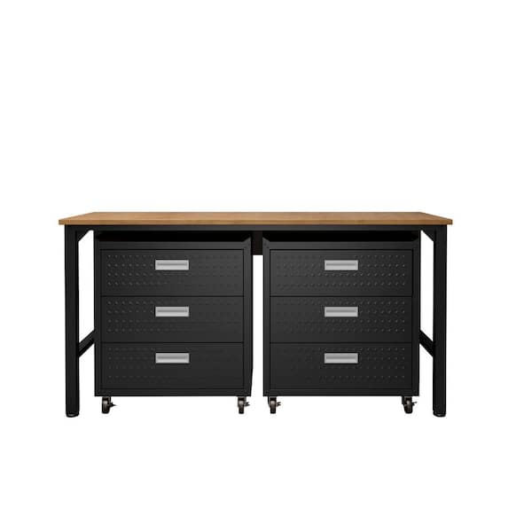 Manhattan Comfort Fortress 72.4 in. W x 37.6 in. H x 20.5 in. D Steel 3-Piece Mobile Space-Saving Garage Storage System in Charcoal Grey