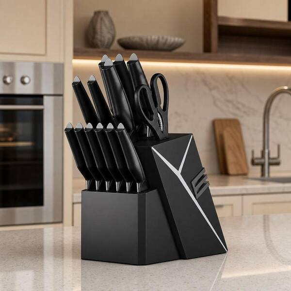 Numhew 15-Pack Stainless Steel Knife Set with Built-in Knife