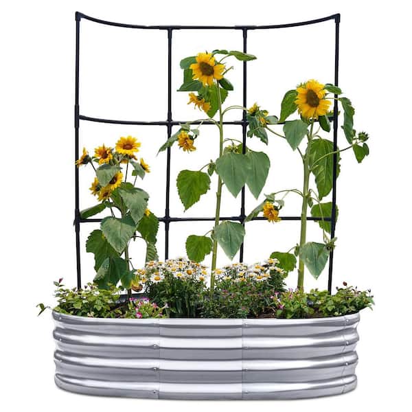 47.28 in. x 35.4 in. x 11.76 in. Wall Trellis Silver Metal Oval Raised Green Beds, Galvanized Planter Garden Box