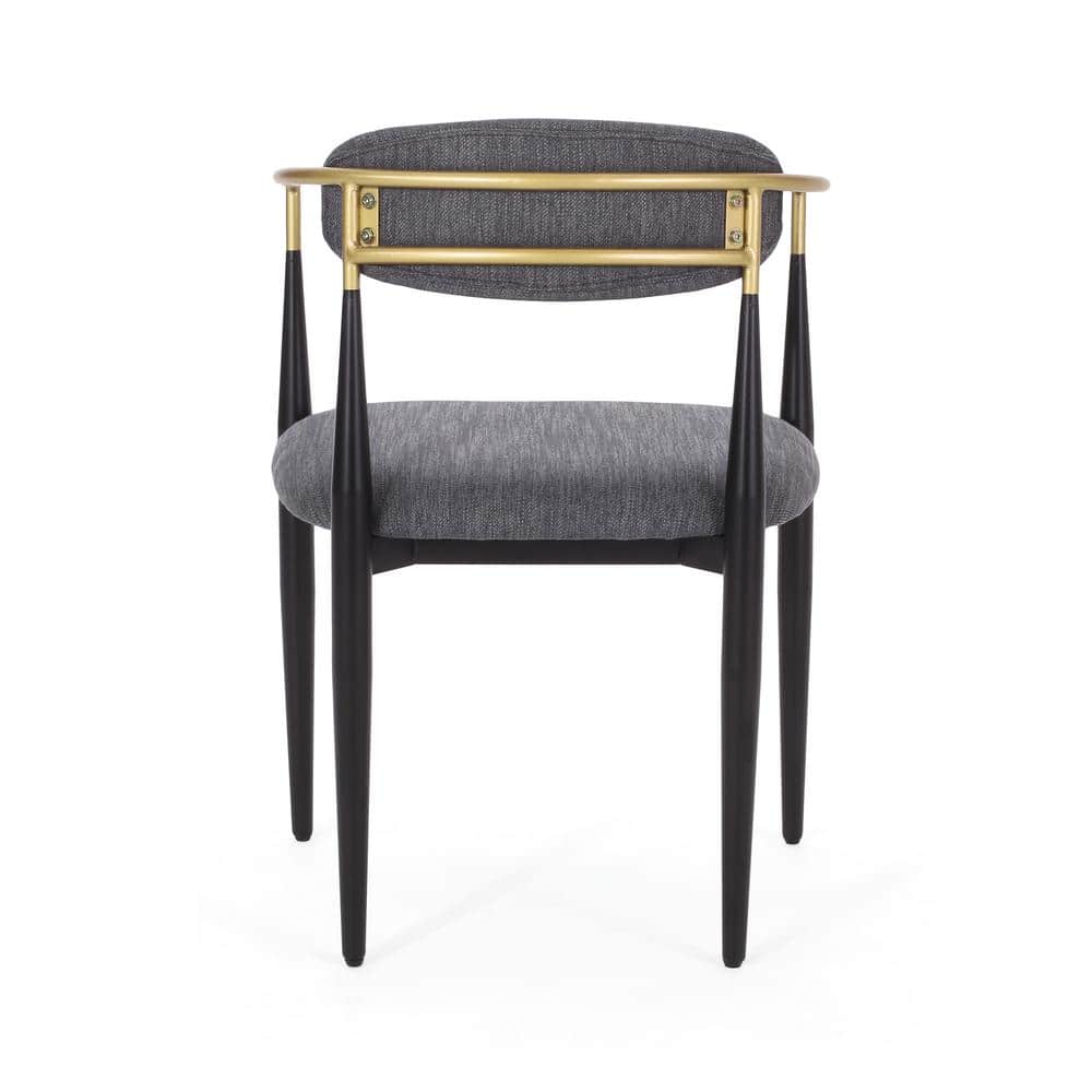 Gray Upholstered Metal Dining Chairs with Gold Detailing, Set of 2