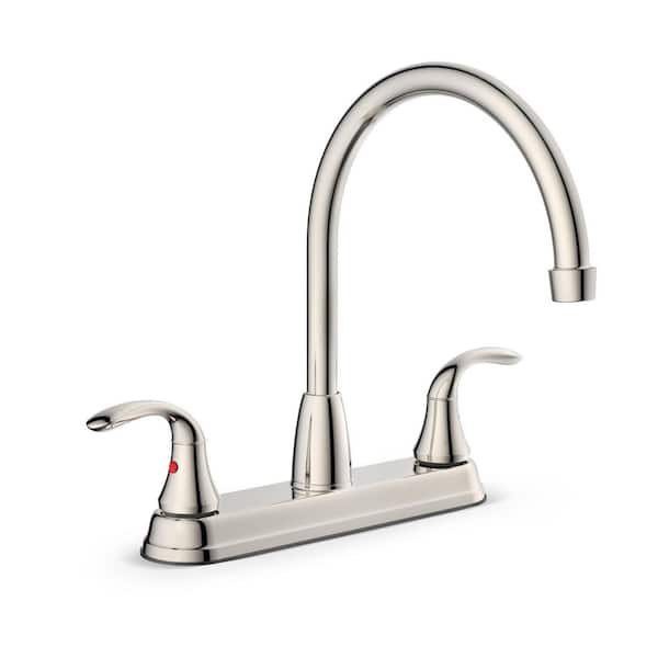 plumb tech Fits right, always tight, safe & durable. Double Handle Gooseneck Deck Mount Standard Kitchen Faucet in Chrome
