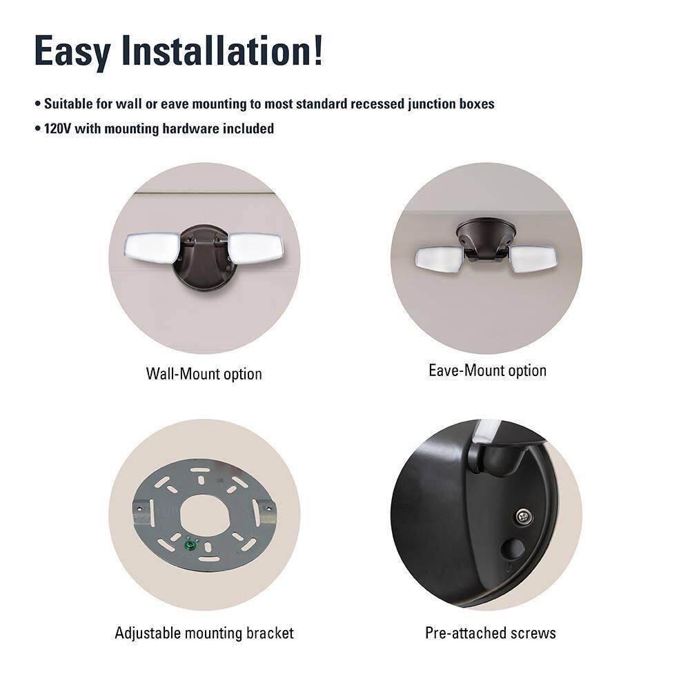 Bronze Twin Head LED Outdoor Security Flood Light, 1420 Lumens