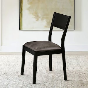 Black and Gray Vegan Faux leather Angled Backrest Dining Chair