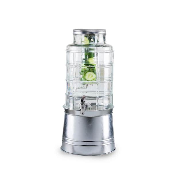 Fluted 1-Gallon Drink Dispenser. Glass Beverage Dispenser with Stainless  steel Spigot plus Ice Cylinder and Fruit Infuser! Water Dispenser, Lemonade