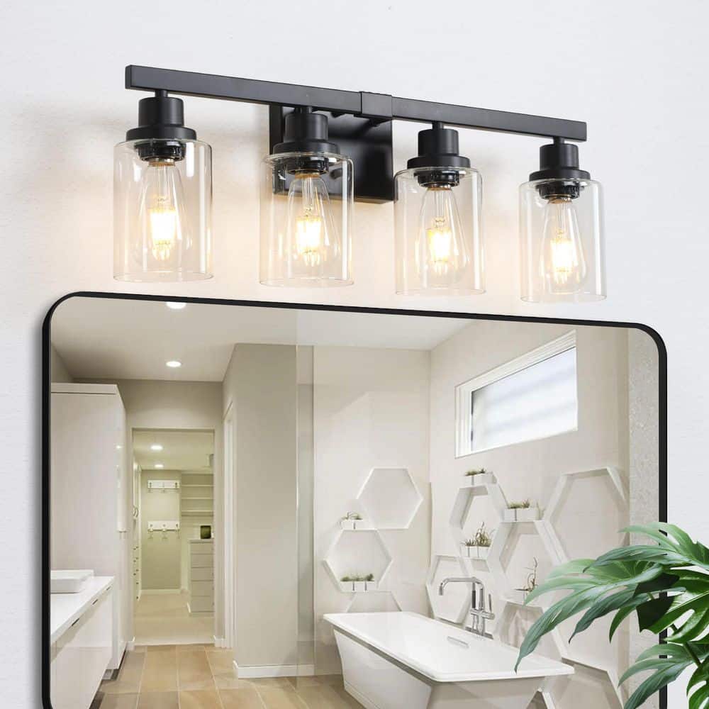 24.2 in. 4 Black Vanity Light Fixture with Clear Glass Shades price history on PriceWatchPro