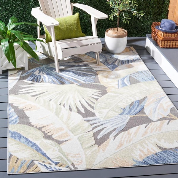 Sarasota Light Green/Navy 7 ft. x 7 ft. Floral Square Area Rug