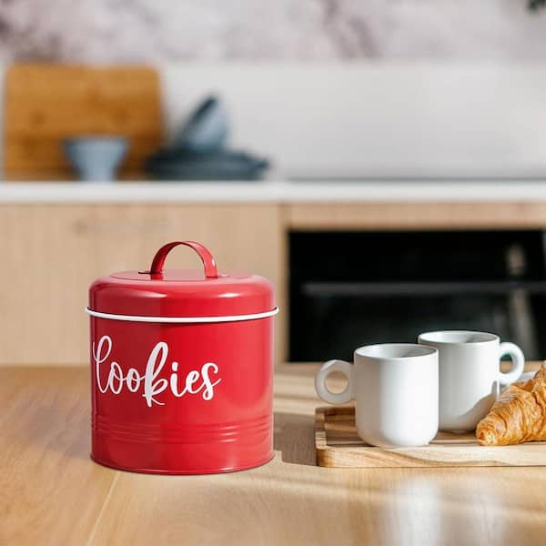 1-Piece Airtight Vintage Farmhouse Cookie Jar Large Food Storage Container Kitchen Counter Red Decor Set