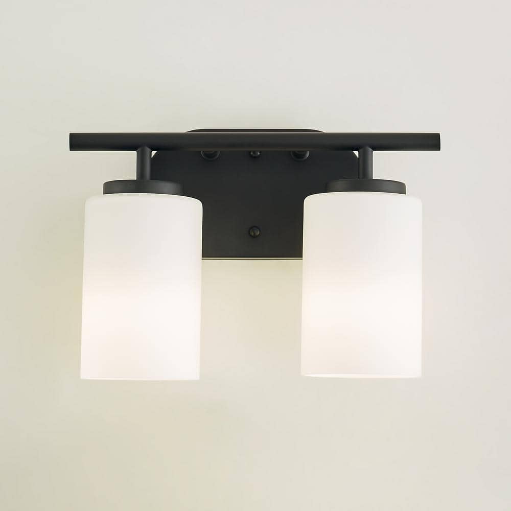 Midnight Black Bronze 2-Light Vanity Fixture with Opal Glass