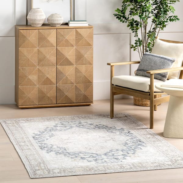 Emely Medallion Machine Washable Beige 2 ft. x 8 ft. Oriental Runner Rug
