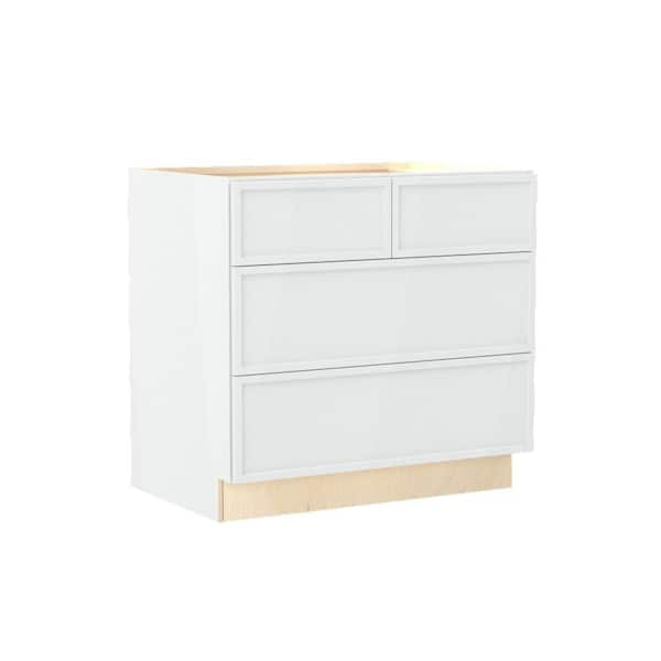 Franklin 36 in. W x 24 in. D x 34.5 in. H Assembled Plywood Drawer Base Kitchen Cabinet in Vesper White with Soft Close