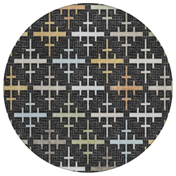 Chantille Machine Washable Indoor/Outdoor Abstract ACN2850 Black 8 ft. x 8 ft. Round Rug