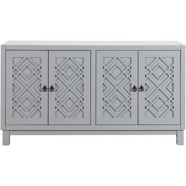 Unbranded 60 in. W x 15.7 in. D x 32 in. H Light Gray Freestanding Linen Cabinet with 4-Doors and 1 Shelf for Bathroom