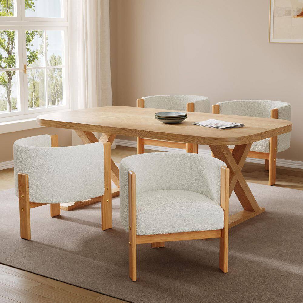 Ingram Modern White Boucle Fabric Upholstered Dining Arm Chairs with Solid Wood Frame, Curved Back, (Set of 4) price history on PriceWatchPro