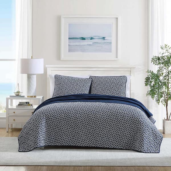 Nautica Lockridge 3-Piece Navy/White King Cotton Quilt Set