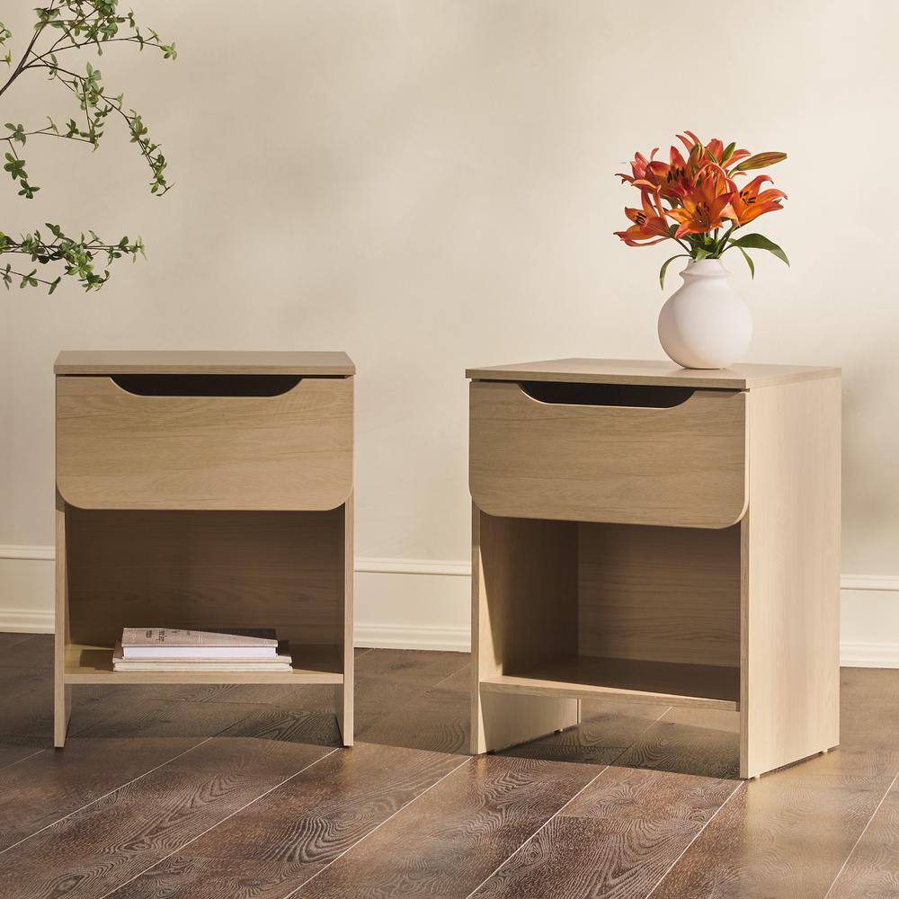 1-Drawer Riviera Modern Nightstand with Cubby, Set of 2