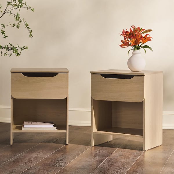Walker Edison Furniture Company 1-Drawer Riviera Modern Nightstand with Cubby, Set of 2