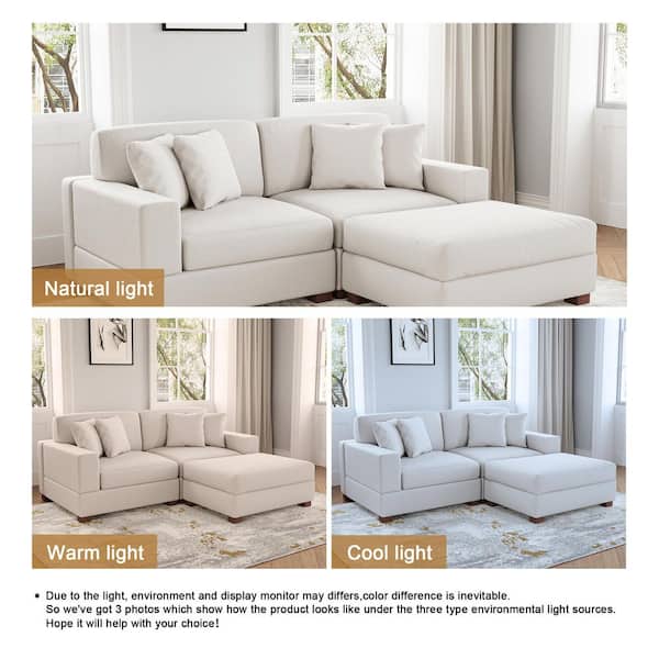 Uixe 83 in. W Modern Square Arm 3-Piece Corduroy Fabric L-Shaped