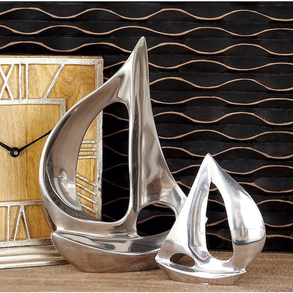 Silver Aluminum Sail Boat Sculpture (Set of 3)