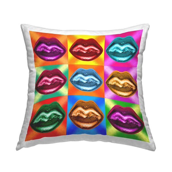 Stupell Industries Alternating Glam Lips Multi-Color Abstract Polyester 18 in. x 18 in. Throw Pillow