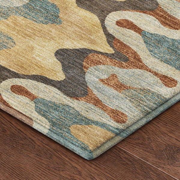 Mayfield Premium Machine Washable Abstract AMF2481 Gold 10 ft. x 14 ft. Area Rug