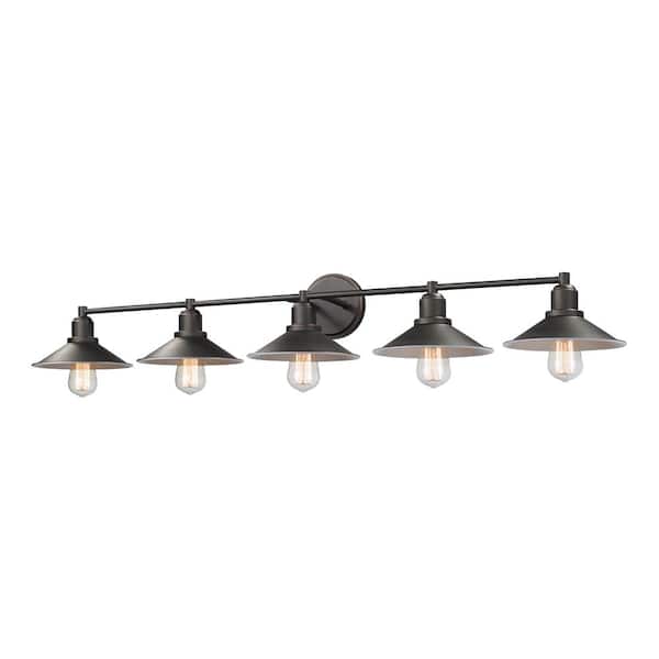 Unbranded Casa 46 in. 5-Light Olde Bronze Vanity Light with Olde Bronze Steel Shade