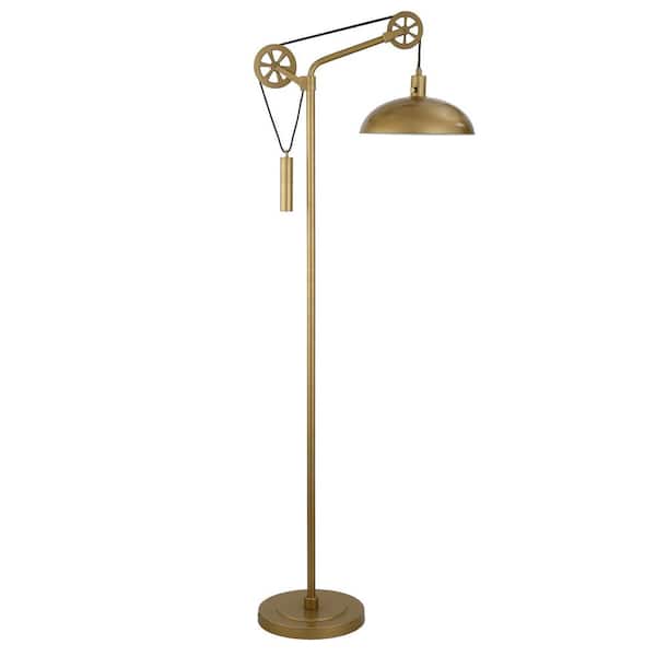 HomeRoots 72 in. Brass 1 1-Way (On/Off) Standard Floor Lamp for Living Room with Metal Dome Shade