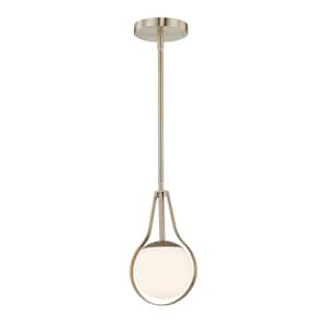 Fusion Pearl 5-Watt Integrated LED Brushed Brass Mini-Pendant with Opal Glass Shade