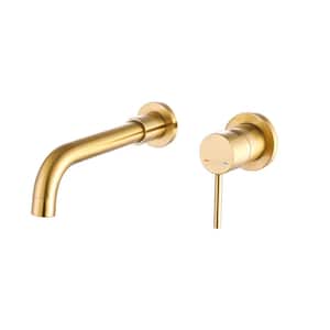 Single Handle Wall Mounted Bathroom Faucet and Hot and Cold Indicator in Brushed Gold