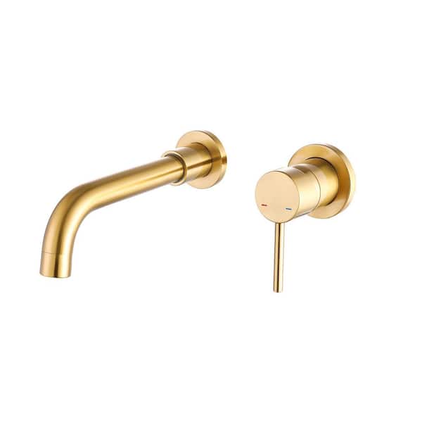 Lukvuzo Single Handle Wall Mounted Bathroom Faucet and Hot and Cold Indicator in Brushed Gold