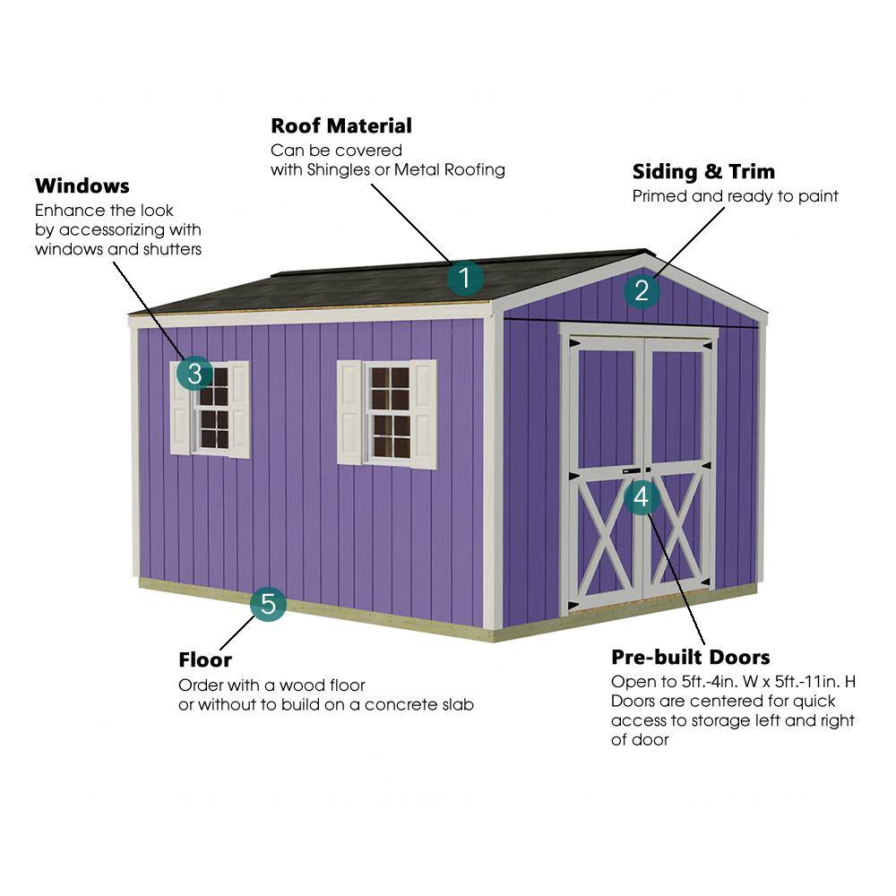 Elm 10' x 12' Gray Wood Storage Shed Kit with Windows