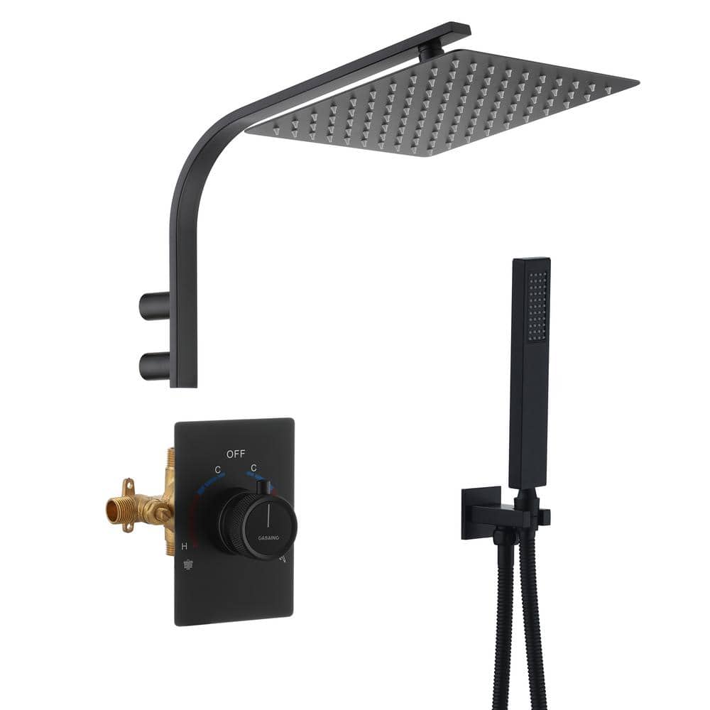 Matte Black Wall Mounted Rainfall Shower System with Handheld