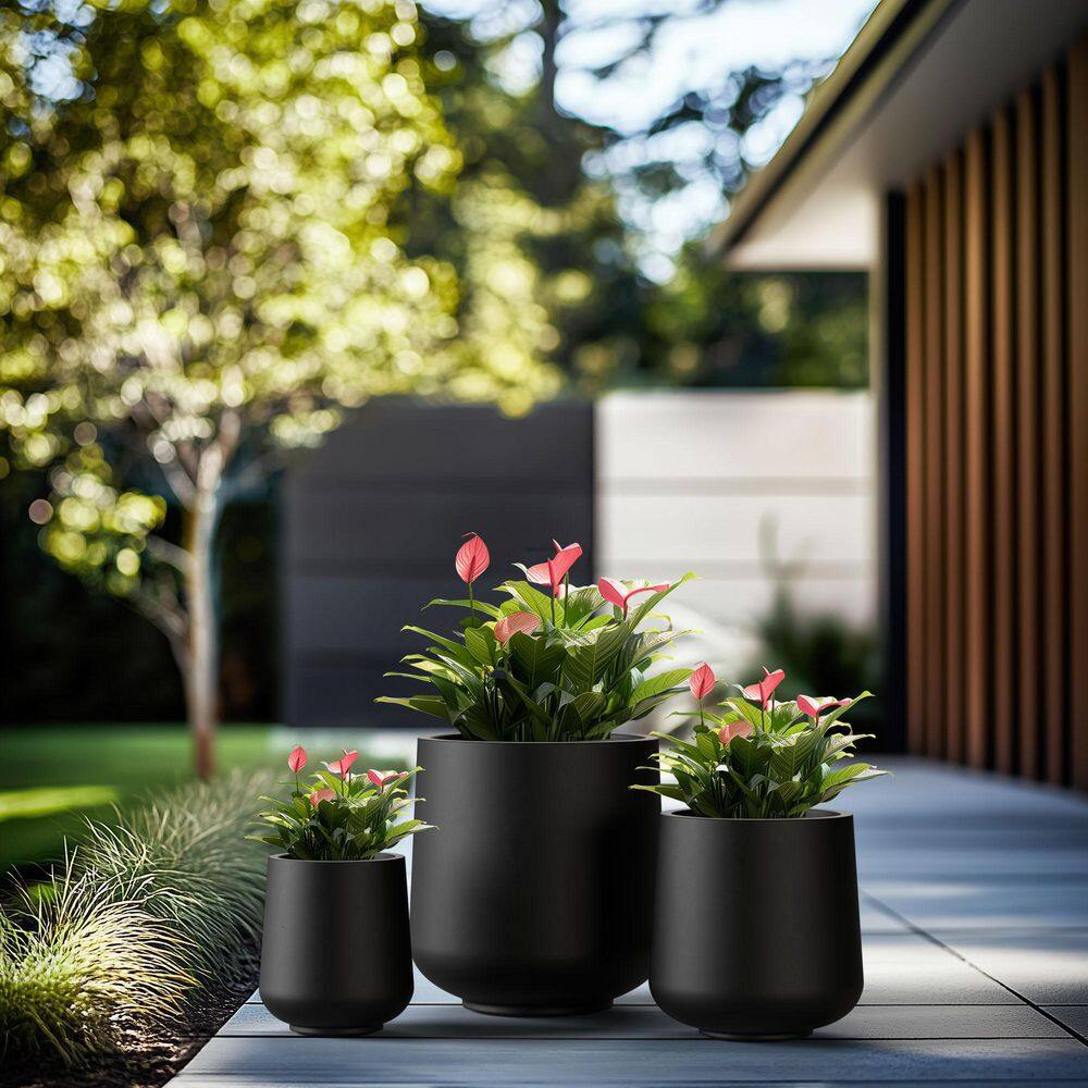 15.5, 12, 8.5 in. Dia Charcoal Black Large Tall Round Concrete Planter/Garden Plant Pot for Indoor and Outdoor Set of 3 price history on PriceWatchPro