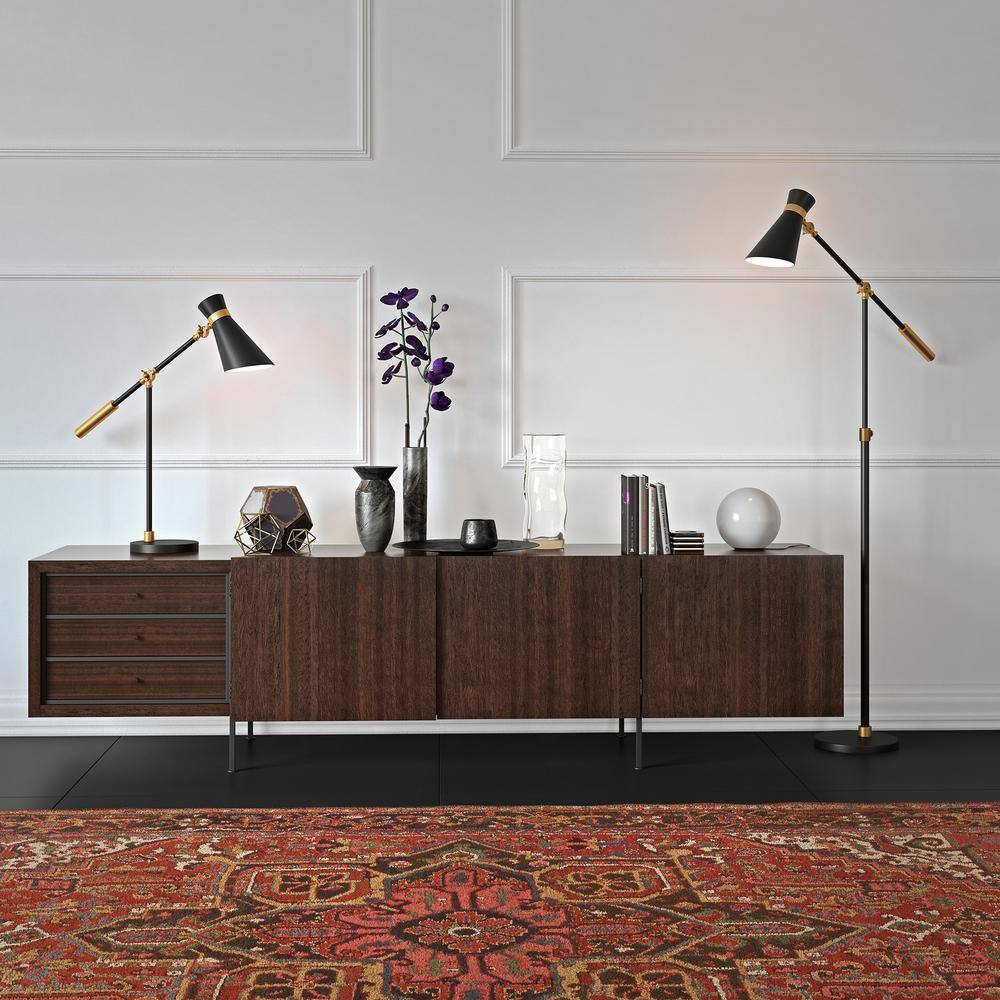 Adjustable Black and Brass Industrial Floor Lamp