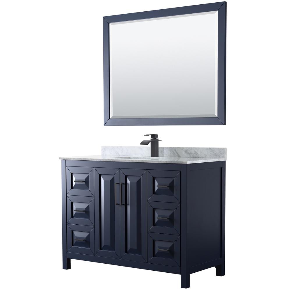 "Daria 48 in. W x 22 in. D x 35.75 in. H Single Bath Vanity in Dark Blue with White Carrara Marble Top & 46"" Mirror" price history on PriceWatchPro