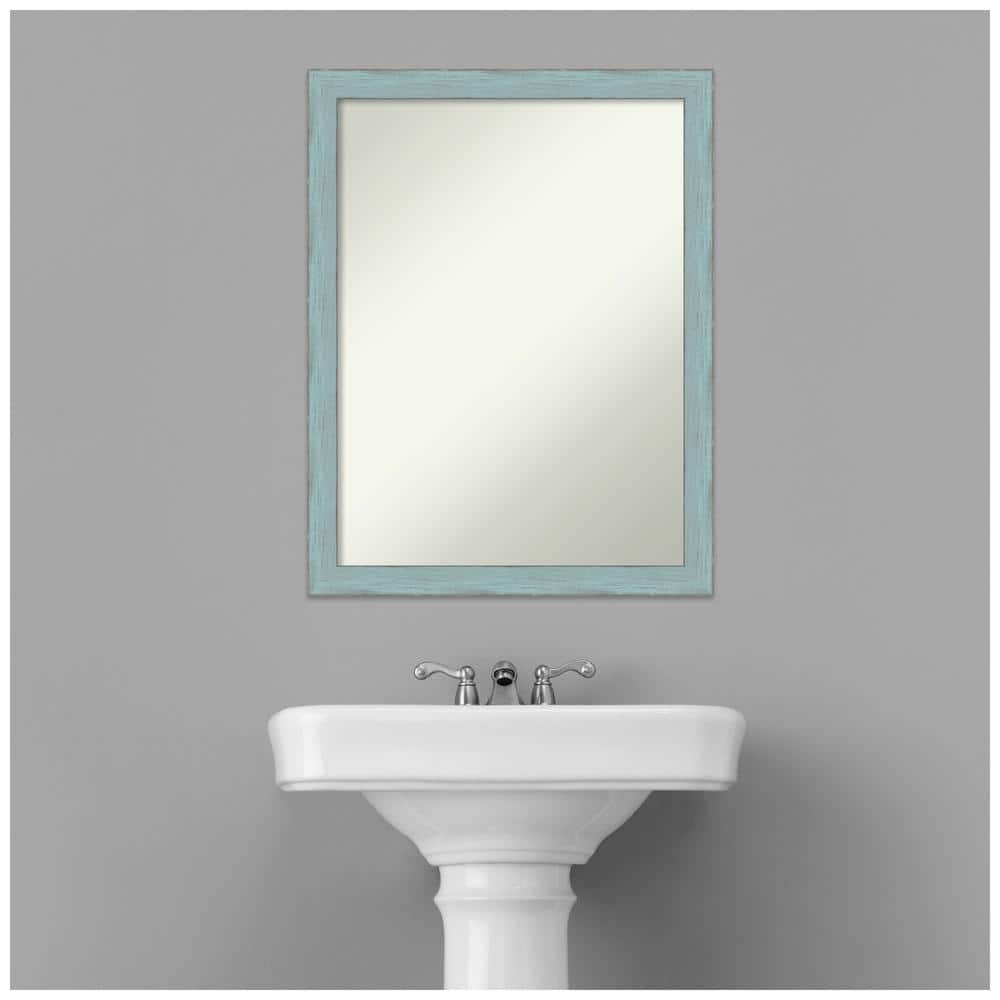 Sky Blue Rustic Wood Framed Bathroom Vanity Mirror