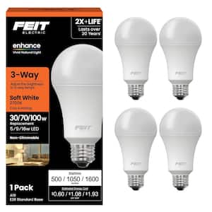 30/70/100-Watt Equivalent A19 CEC Title 20 3-Way 90+ CRI E26 Medium Base LED Light Bulb, Soft White 2700K (4-Pack)
