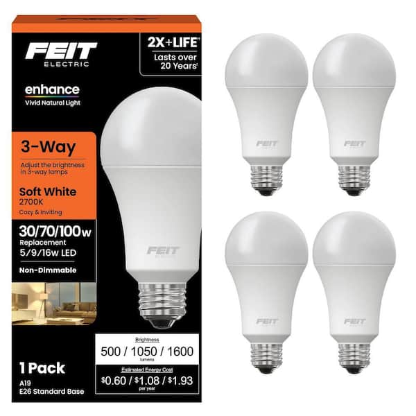30/70/100-Watt Equivalent A19 CEC Title 20 3-Way 90+ CRI E26 Medium Base LED Light Bulb, Soft White 2700K (4-Pack)