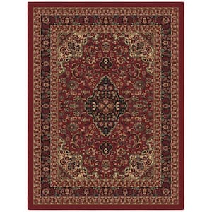 Basics Collection Non-Slip Rubberback Medallion Oriental Design 5x7 Indoor Area Rug, 5 ft. x 6 ft. 6 in., Red