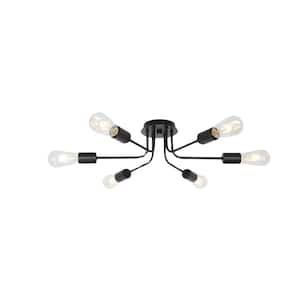 31.1 in. 6-Light Black Modern Sputnik Chandelier Semi- Flush Mount Ceiling Light