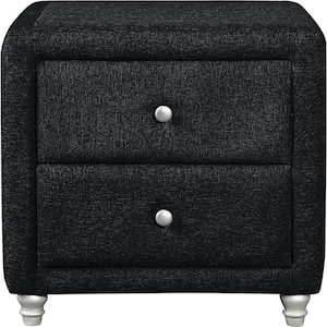 Upholstered 2-Drawer Black Upholstered Nightstand