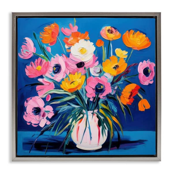 Stupell Industries Bright Poppies Bouquet by LSR Design Studio Gray Floater Frame Nature Graphic Art Print 25 in. x 25 in.