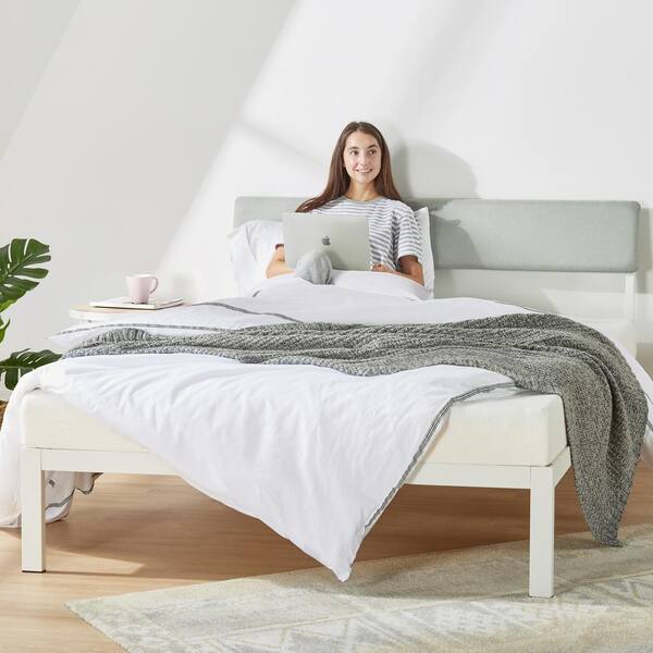 Light Gray King Size Upholstered Bed Frame Platform Headboard Bed W/ Wood Slats 