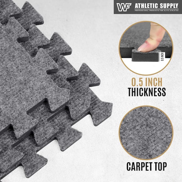 Cap Carpet Texture Top Gray 24 in. x 24 in. x 12 mm Interlocking Mats for Home Gym, Kids Room & Living Room (48 Sq. ft.)