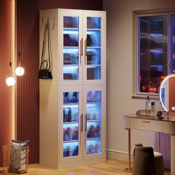 GARVEE Modern Entryway Shoe Cabinet With Doors, Wooden Storage Cabinet With Adjustable Shelves, Shoe Rack Organizer For Entryway Hallway Living Room