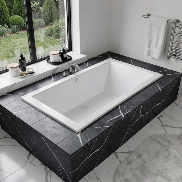 Sapphire Series 72 in. x 42 in. Rectangular Soaking Bathtub with Center Drain and Marine Grade Acrylic in Glossy White