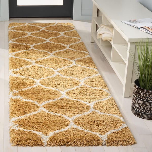 Hudson 2 ft. x 8 ft. Gold/Ivory Geometric Runner Rug